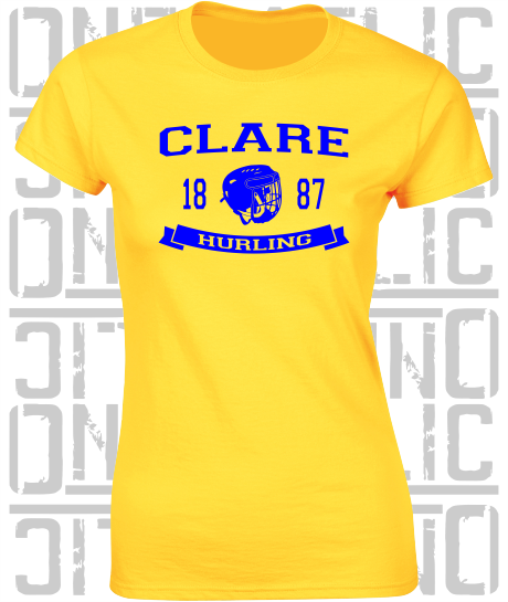 Hurling Helmet Design - Ladies Skinny-Fit T-Shirt - Clare