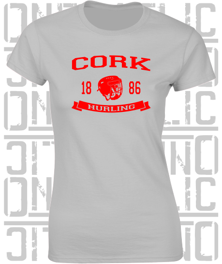 Hurling Helmet Design - Ladies Skinny-Fit T-Shirt - Cork