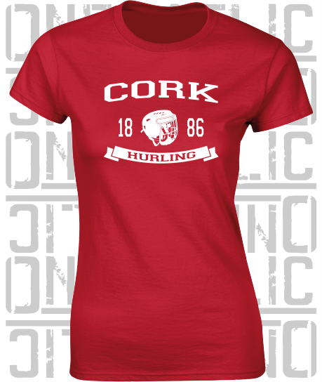 Hurling Helmet Design - Ladies Skinny-Fit T-Shirt - Cork