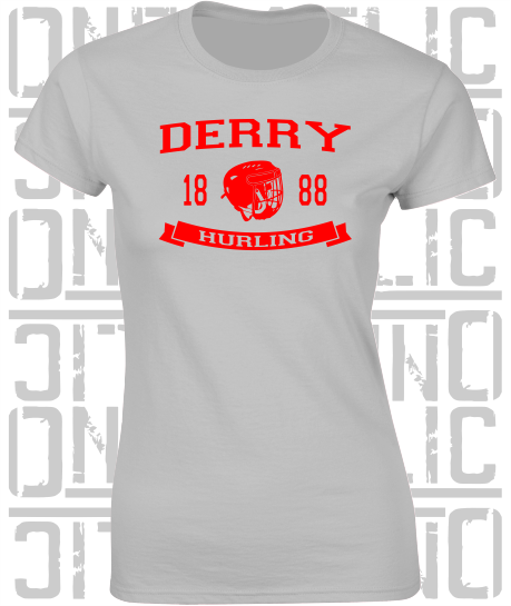 Hurling Helmet Design - Ladies Skinny-Fit T-Shirt - Derry