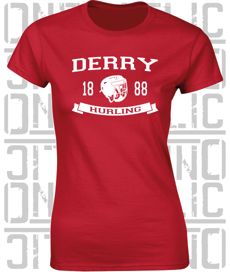 Hurling Helmet Design - Ladies Skinny-Fit T-Shirt - Derry