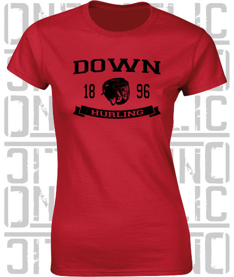 Hurling Helmet Design - Ladies Skinny-Fit T-Shirt - Down