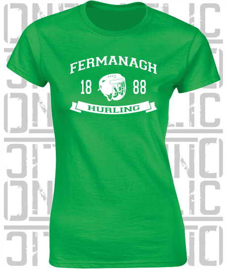 Hurling Helmet Design - Ladies Skinny-Fit T-Shirt - Fermanagh