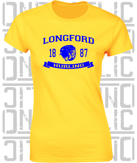 Hurling Helmet Design - Ladies Skinny-Fit T-Shirt - Longford