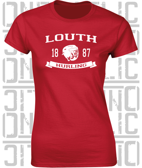 Hurling Helmet Design - Ladies Skinny-Fit T-Shirt - Louth