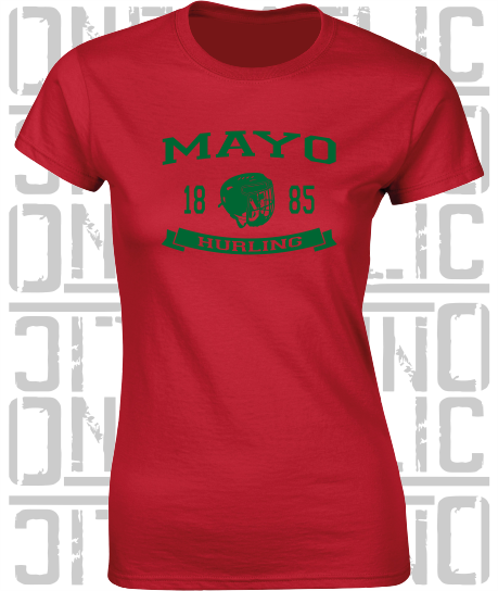 Hurling Helmet Design - Ladies Skinny-Fit T-Shirt - Mayo