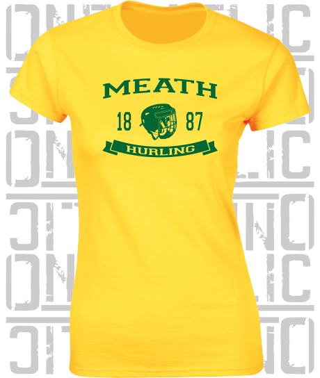 Hurling Helmet Design - Ladies Skinny-Fit T-Shirt - Meath