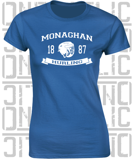 Hurling Helmet Design - Ladies Skinny-Fit T-Shirt - Monaghan