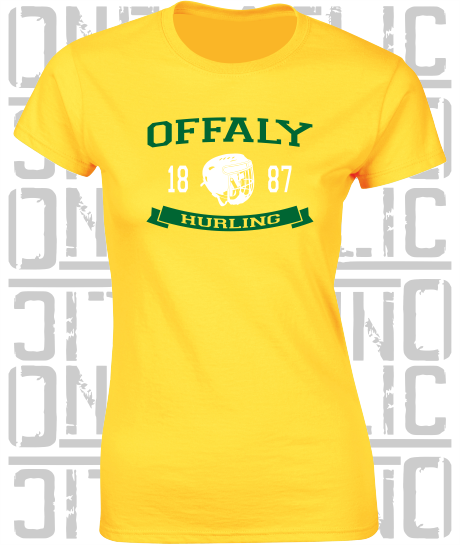 Hurling Helmet Design - Ladies Skinny-Fit T-Shirt - Offaly
