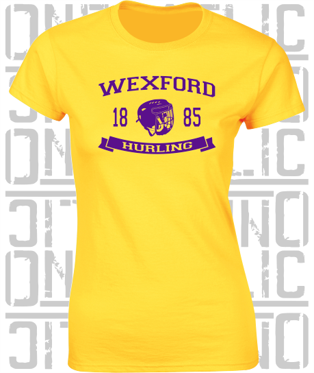 Hurling Helmet Design - Ladies Skinny-Fit T-Shirt - Wexford