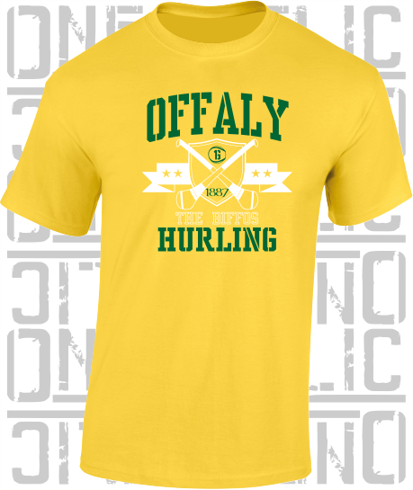 Crossed Hurls Hurling T-Shirt Adult - Offaly