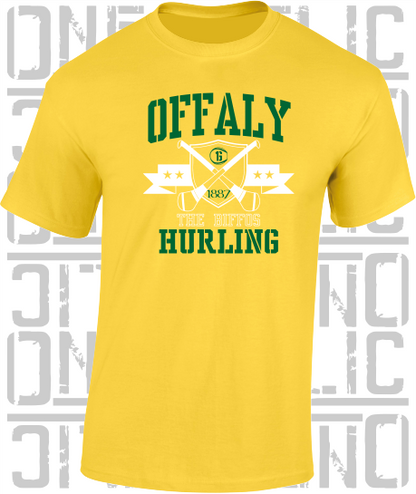 Crossed Hurls Hurling T-Shirt Adult - Offaly