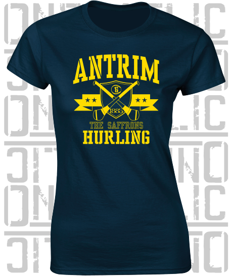 Crossed Hurls Hurling T-Shirt - Ladies Skinny-Fit - Antrim