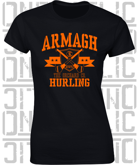 Crossed Hurls Hurling T-Shirt - Ladies Skinny-Fit - Armagh