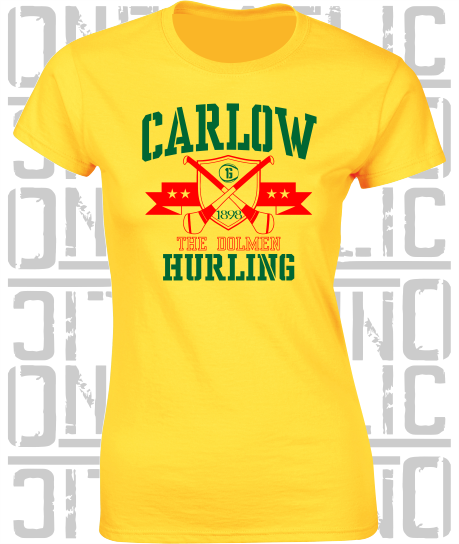 Crossed Hurls Hurling T-Shirt - Ladies Skinny-Fit - Carlow