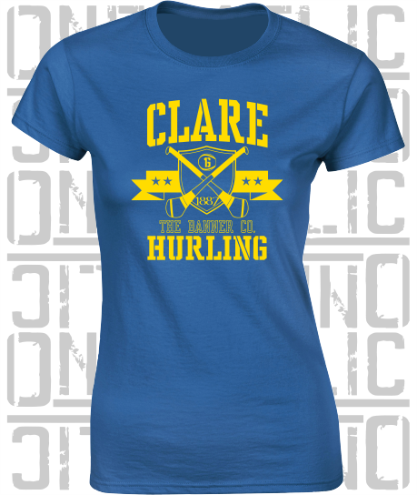 Crossed Hurls Hurling T-Shirt - Ladies Skinny-Fit - Clare