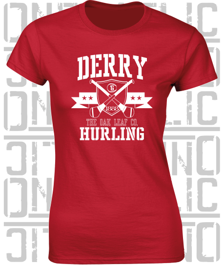 Crossed Hurls Hurling T-Shirt - Ladies Skinny-Fit - Derry