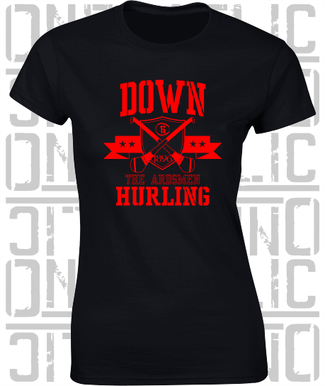 Crossed Hurls Hurling T-Shirt - Ladies Skinny-Fit - Down