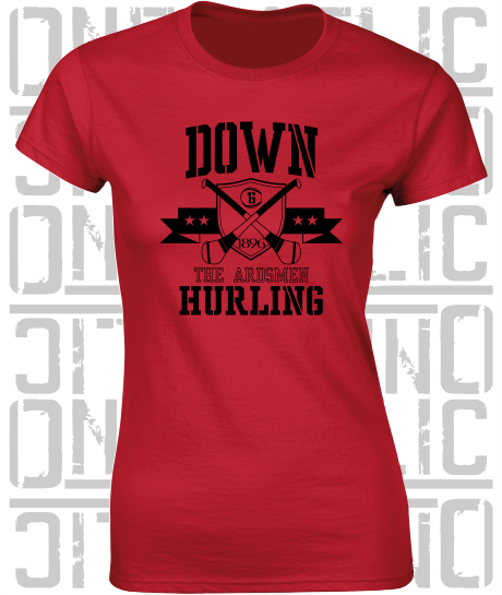 Crossed Hurls Hurling T-Shirt - Ladies Skinny-Fit - Down