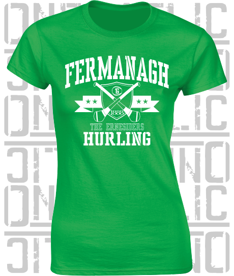 Crossed Hurls Hurling T-Shirt - Ladies Skinny-Fit - Fermanagh