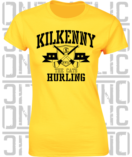 Crossed Hurls Hurling T-Shirt - Ladies Skinny-Fit - Kilkenny