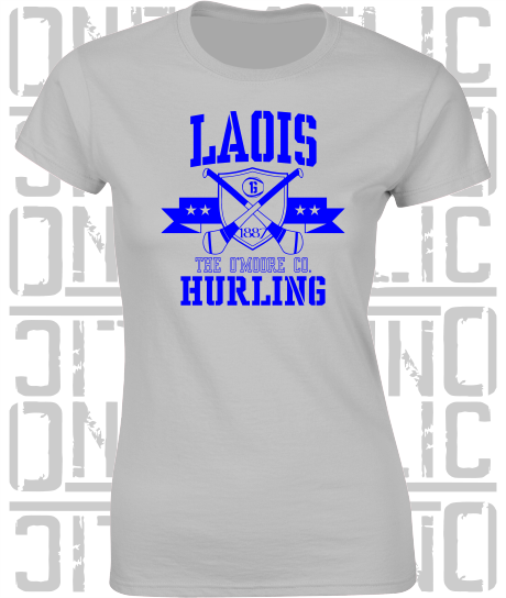 Crossed Hurls Hurling T-Shirt - Ladies Skinny-Fit - Laois
