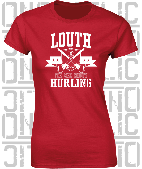 Crossed Hurls Hurling T-Shirt - Ladies Skinny-Fit - Louth