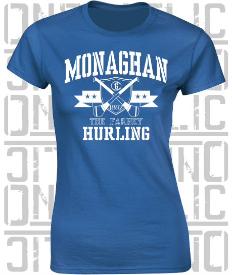 Crossed Hurls Hurling T-Shirt - Ladies Skinny-Fit - Monaghan