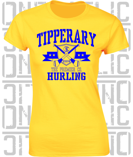Crossed Hurls Hurling T-Shirt - Ladies Skinny-Fit - Tipperary