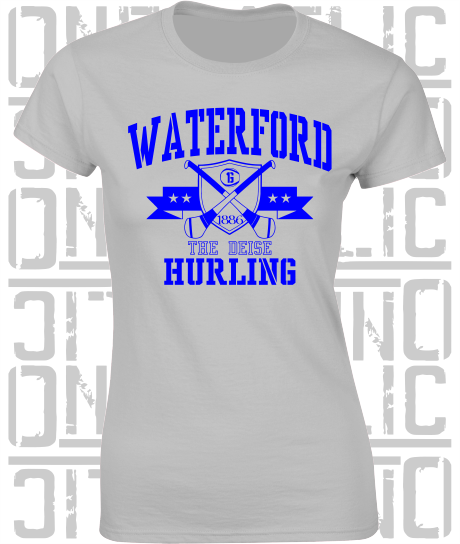 Crossed Hurls Hurling T-Shirt - Ladies Skinny-Fit - Waterford