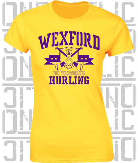 Crossed Hurls Hurling T-Shirt - Ladies Skinny-Fit - Wexford