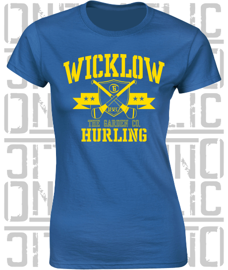 Crossed Hurls Hurling T-Shirt - Ladies Skinny-Fit - Wicklow