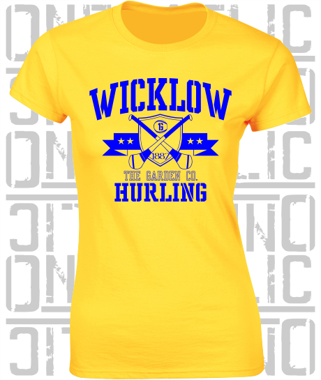 Crossed Hurls Hurling T-Shirt - Ladies Skinny-Fit - Wicklow
