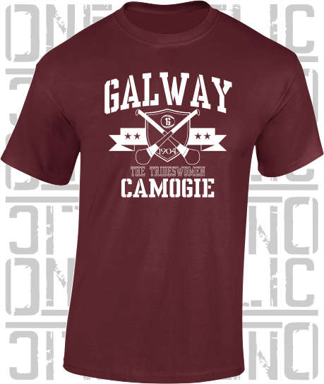 Crossed Hurls Camogie T-Shirt Adult - Galway