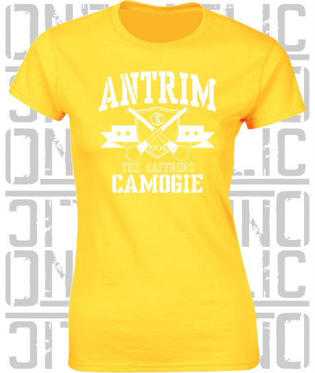 Crossed Hurls Camogie T-Shirt - Ladies Skinny-Fit - Antrim