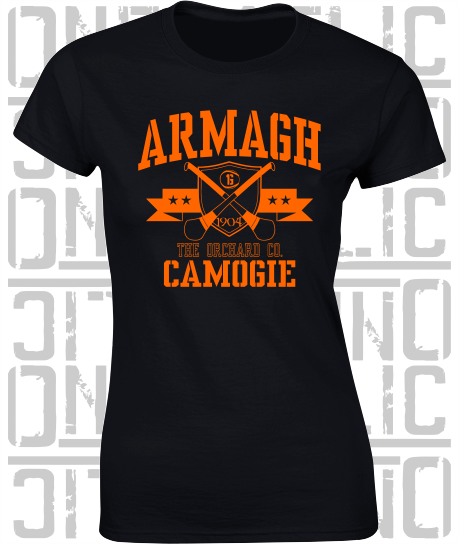 Crossed Hurls Camogie T-Shirt - Ladies Skinny-Fit - Armagh