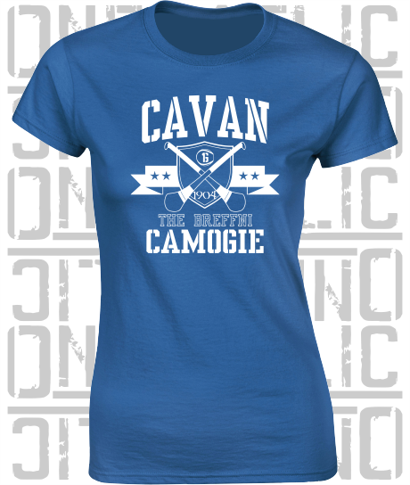 Crossed Hurls Camogie T-Shirt - Ladies Skinny-Fit - Cavan