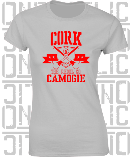 Crossed Hurls Camogie T-Shirt - Ladies Skinny-Fit - Cork
