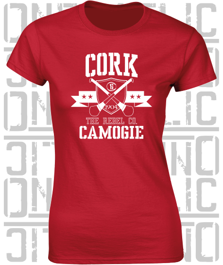 Crossed Hurls Camogie T-Shirt - Ladies Skinny-Fit - Cork
