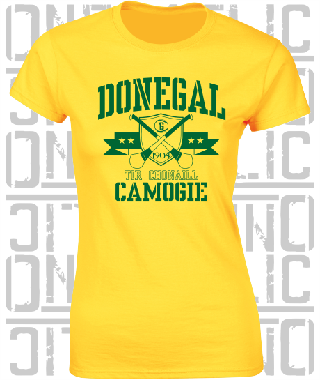 Crossed Hurls Camogie T-Shirt - Ladies Skinny-Fit - Donegal