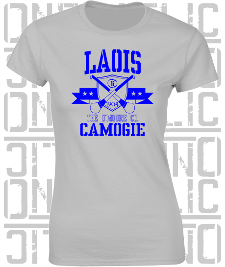 Crossed Hurls Camogie T-Shirt - Ladies Skinny-Fit - Laois