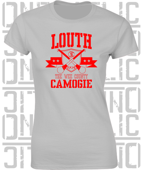 Crossed Hurls Camogie T-Shirt - Ladies Skinny-Fit - Louth