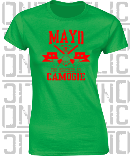 Crossed Hurls Camogie T-Shirt - Ladies Skinny-Fit - Mayo