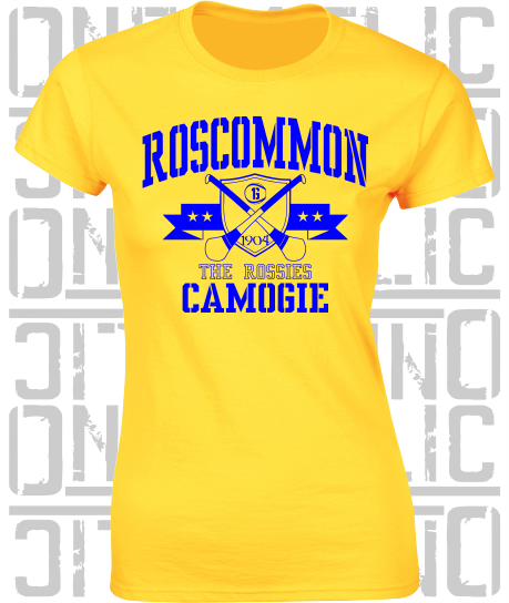 Crossed Hurls Camogie T-Shirt - Ladies Skinny-Fit - Roscommon