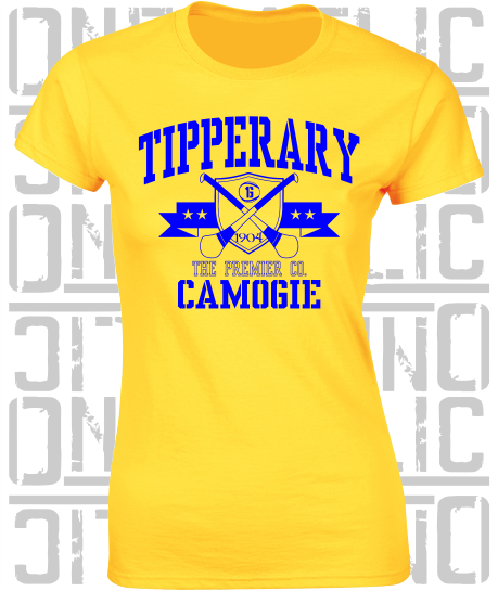 Crossed Hurls Camogie T-Shirt - Ladies Skinny-Fit - Tipperary