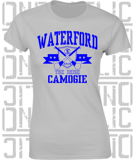 Crossed Hurls Camogie T-Shirt - Ladies Skinny-Fit - Waterford