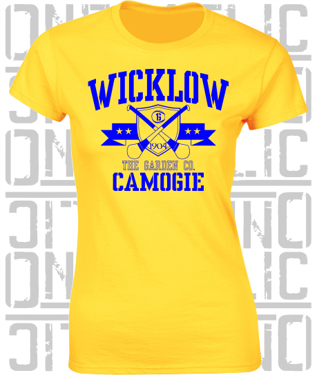 Crossed Hurls Camogie T-Shirt - Ladies Skinny-Fit - Wicklow