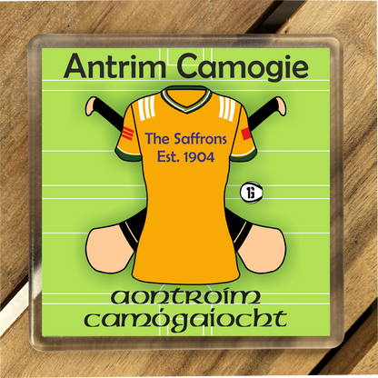 County Antrim  IRL Coasters. Hurling, Camogie, Gaelic Football, & Ladies Gaelic Football. Gaelic Games, drinks coasters.