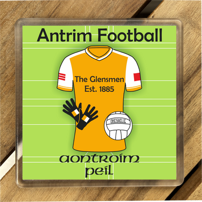County Antrim  IRL Coasters. Hurling, Camogie, Gaelic Football, & Ladies Gaelic Football. Gaelic Games, drinks coasters.