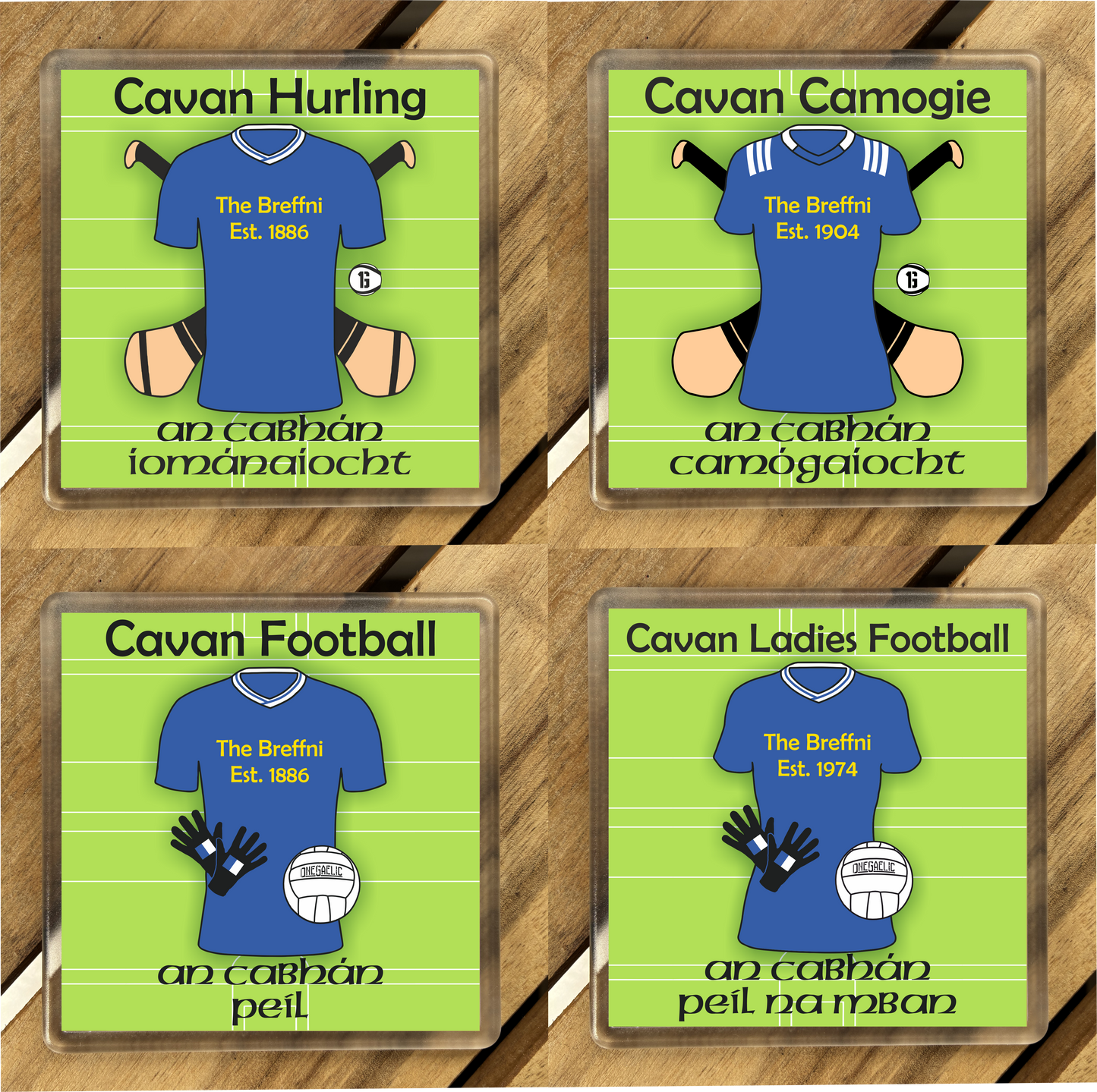 County Cavan GAA Coasters. Hurling, Camogie, Gaelic Football, & Ladies Gaelic Football. Gaelic Games, drinks coasters.